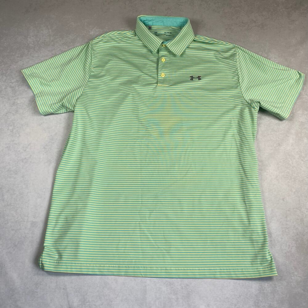 UNDER ARMOUR Heat Gear Mens XL Striped Polo Short Sleeve